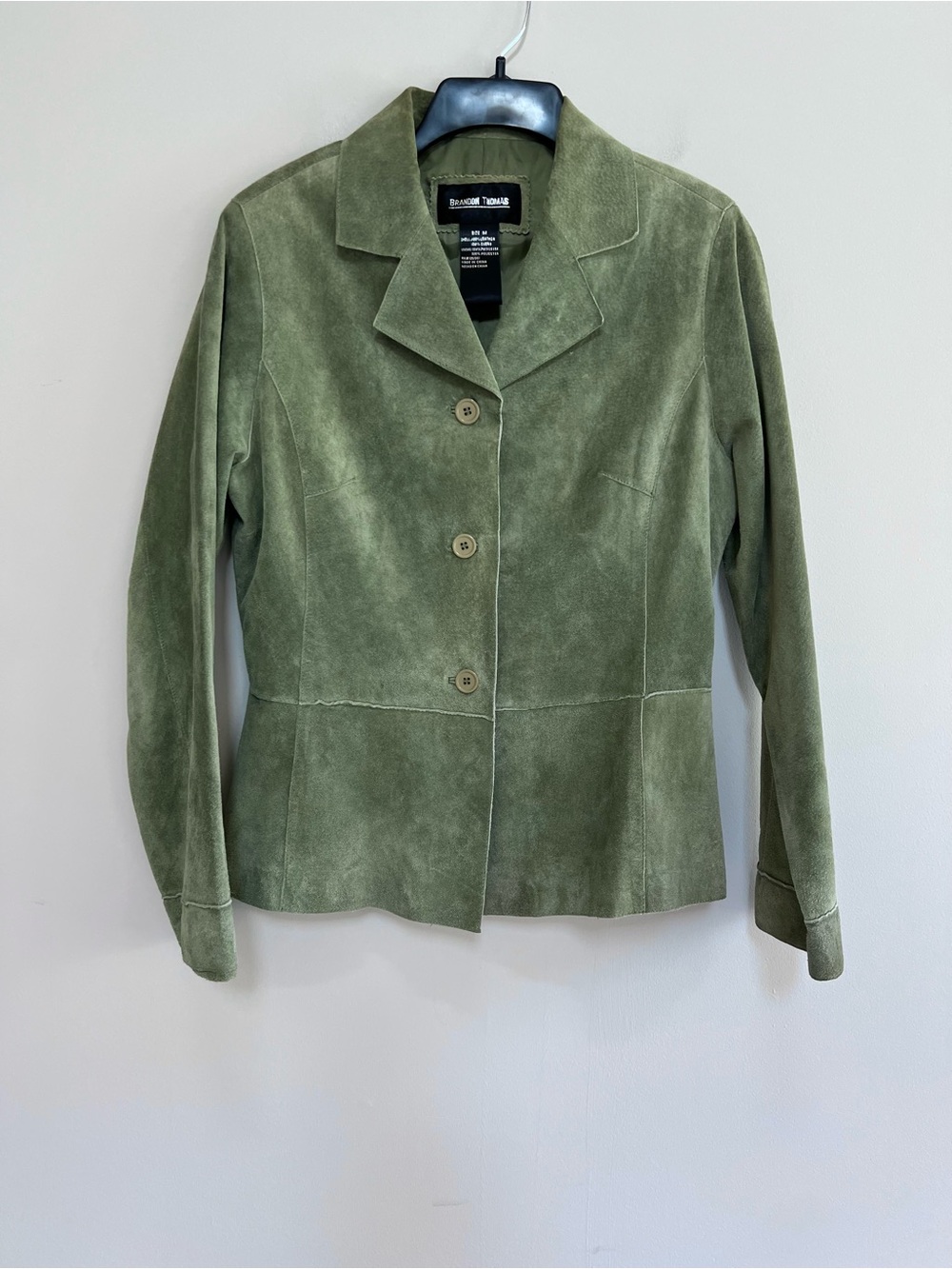 Brandon Thomas Genuine Suede Leather 3 Button Fitted Blazer Jacket Green, Medium